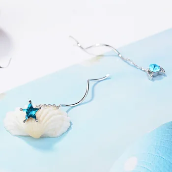 Серьги с длинной кисточкой из кристаллов Blue Star Moon серебристого цвета Для женщин, милые маленькие Корейские украшения Aretes De Mujer