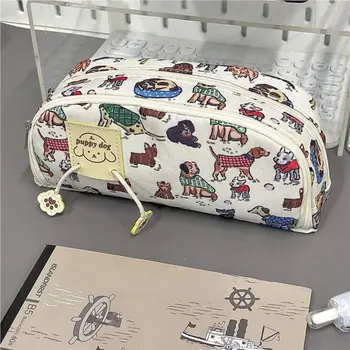 Пенал с принтом щенка, креативная холщовая сумка для ручек большой емкости, Студенческий подарок, Органайзер для канцелярских принадлежностей, Канцелярская сумка