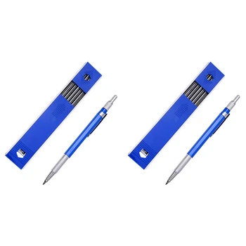 Механический грифель 2шт 2,0 мм, карандаш для черновых рисунков, плотницких работ, художественных набросков С 24 сменными штучками - синий