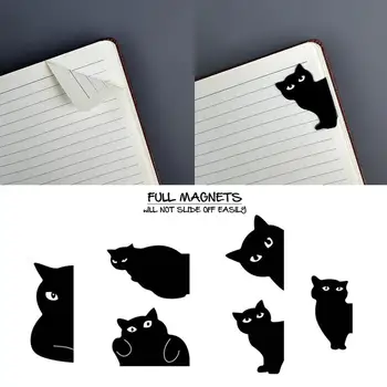 6шт Черная Кошка-закладка для книг, милые мультяшные Магнитные зажимы для страниц, Книжный маркер, Уникальный подарок для чтения