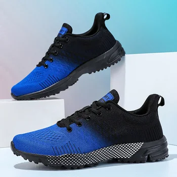 Горячая распродажа Дешевых синих кроссовок для бега, Дышащие Мужские кроссовки для тренировок из сетчатого материала, Легкая нескользящая спортивная обувь, Мужские размеры 39-46