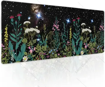 Большой коврик Для Мыши Wildflower XL Space Galaxy с Милым Цветочным Рисунком, Большой Настольный Коврик с Нескользящей Резиновой Основой и Прошитым Краем 31,5 × 11,8 Дюйма