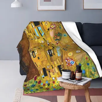 Флисовое покрывало Gustav Klimt The Kiss с абстрактным рисунком Фреи, одеяла для кровати, теплое покрывало для спальни