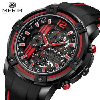 MEGIR Watch Men Top Luxury Chronograph силиконовые водонепроницаемые спортивные военные мужские часы с датой, аналоговые кварцевые наручные часы для мужчин