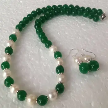Модные серьги из зеленого жадеита и белого жемчуга ожерелье брелок Сердце мужчины