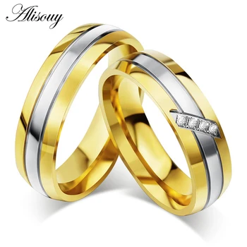 Alisouy 2019 модные кольца для влюбленных мужчин и женщин золотого цвета из нержавеющей стали с фианитами обручальные кольца promise кольцо на палец оптом