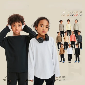 Детская осенняя одежда, футболки с длинными рукавами для девочек и мальчиков, однотонная хлопковая футболка, спортивные топы, детская одежда от 4 до 16 лет