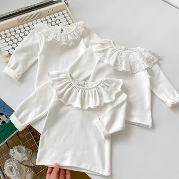 2024 Новый весенний пуловер для новорожденных девочек, Топы, хлопковая белая базовая рубашка с длинными рукавами, футболка для новорожденных девочек, детская одежда