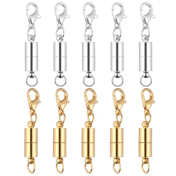 Healifty 10 шт. Блестящие магнитные застежки Серебряные и золотые застежки-лобстеры с цилиндрическим магнитным шармом для ювелирного ожерелья