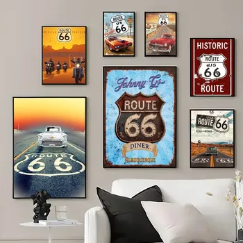 Американский Маршрут 66 Принты плакатов, настенные панно, украшения для дома в гостиной, маленькие