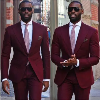 2023 Новое поступление, винно-красные мужские костюмы, 2 предмета (пиджак, брюки, галстук) Высококачественный приталенный блейзер, официальная одежда для выпускного вечера, модная одежда