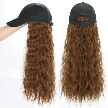Длинный Вьющийся Парик с Бейсбольной Кепкой для Женщин из Синтетических волос с Кепкой, Цельная Регулируемая Шляпа с Париком для волос
