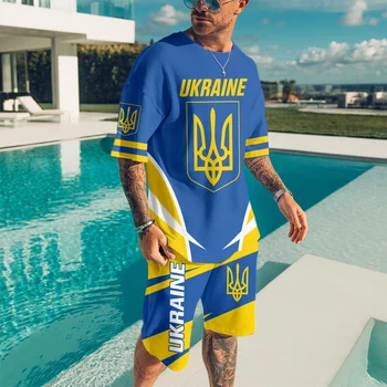 Украина, мужские шорты, костюмы с 3D-принтом, женская одежда для Украины, повседневная одежда до колен, Флаг Украины, комплект из 2 предметов, спортивные костюмы, прямая поставка