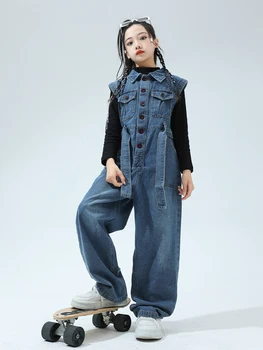 Детская одежда в стиле хип-хоп, джинсовый комбинезон, одежда для джазовых танцев, одежда для уличных танцев для девочек, одежда для выступлений, одежда для сцены BL12268