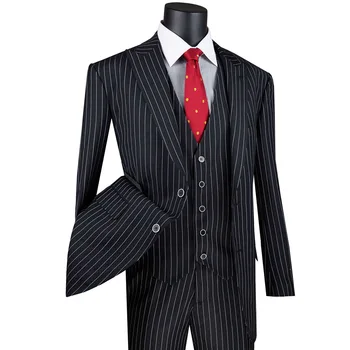 STEVDITG Индивидуальные мужские костюмы однобортный пиджак в полоску с остроконечным лацканом, 3 предмета, брюки, жилет, приталенный официальный деловой костюм