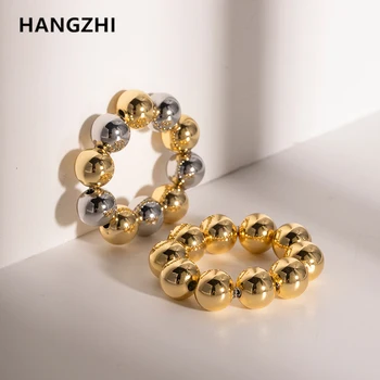 HangZhi Металлический шар, Эластичное кольцо, нержавеющая сталь, Золото, Серебро, Цветной бисер для женщин, девочек, Модные водонепроницаемые украшения