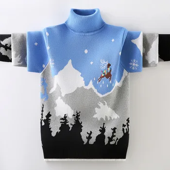 Свитер с высоким воротником для мальчиков, осенне-зимние детские трикотажные хлопковые пуловеры с высоким воротом, одежда для детей от 4 до 15 лет