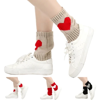 Вязаные гетры для женщин, зимние осенние гетры для девочек, короткие носки до щиколотки, вязаные крючком чехлы для ног Love Heart