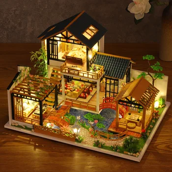 Кукольный домик своими руками Вилла модель дома Миниатюрный строительный набор Мебель Кукольный домик Деревянный набор Игрушки Подарки на день рождения P018