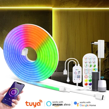 Tuya Smart Wifi RGB Неоновая Светодиодная Лента 12V APP Music Control LED Light Tape Спальня Наружный Декор Работа с Alexa Google Home