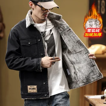 Мужская зимняя новая джинсовая куртка большого размера, пальто, Свободный утолщенный теплый топ в стиле ретро
