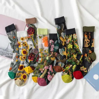 1 пара стильных летних носков, эластичные уютные Носки для девочек, Носки с яркими цветами и птицами